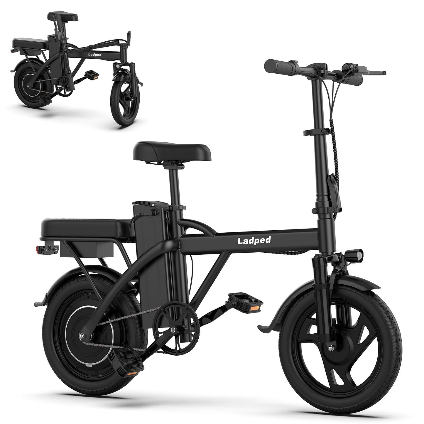 LADPED 14' Foladable Electric Bike Black 500W 48V, 20mph Range 30Miles