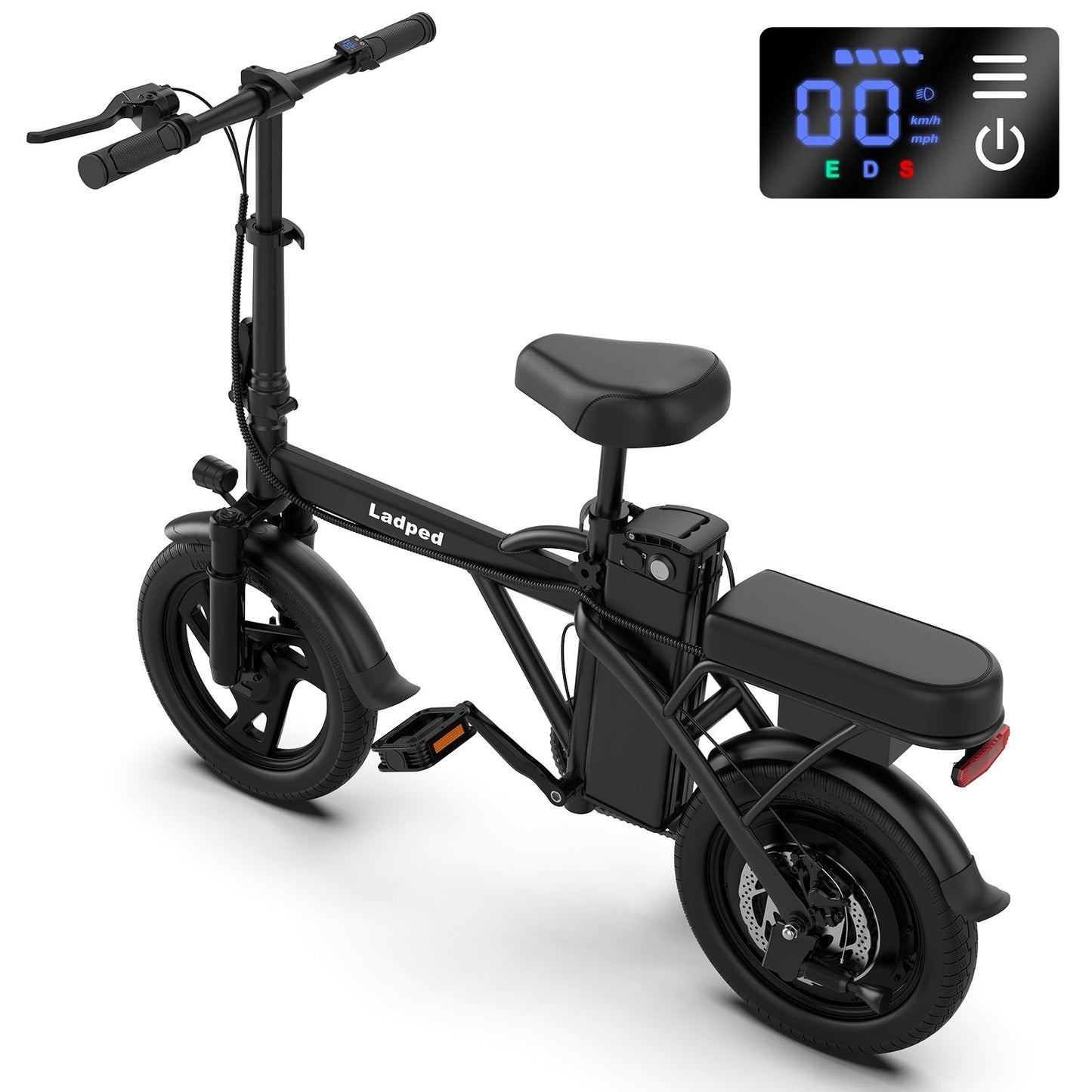 LADPED 14' Foladable Electric Bike Black 500W 48V, 20mph Range 30Miles