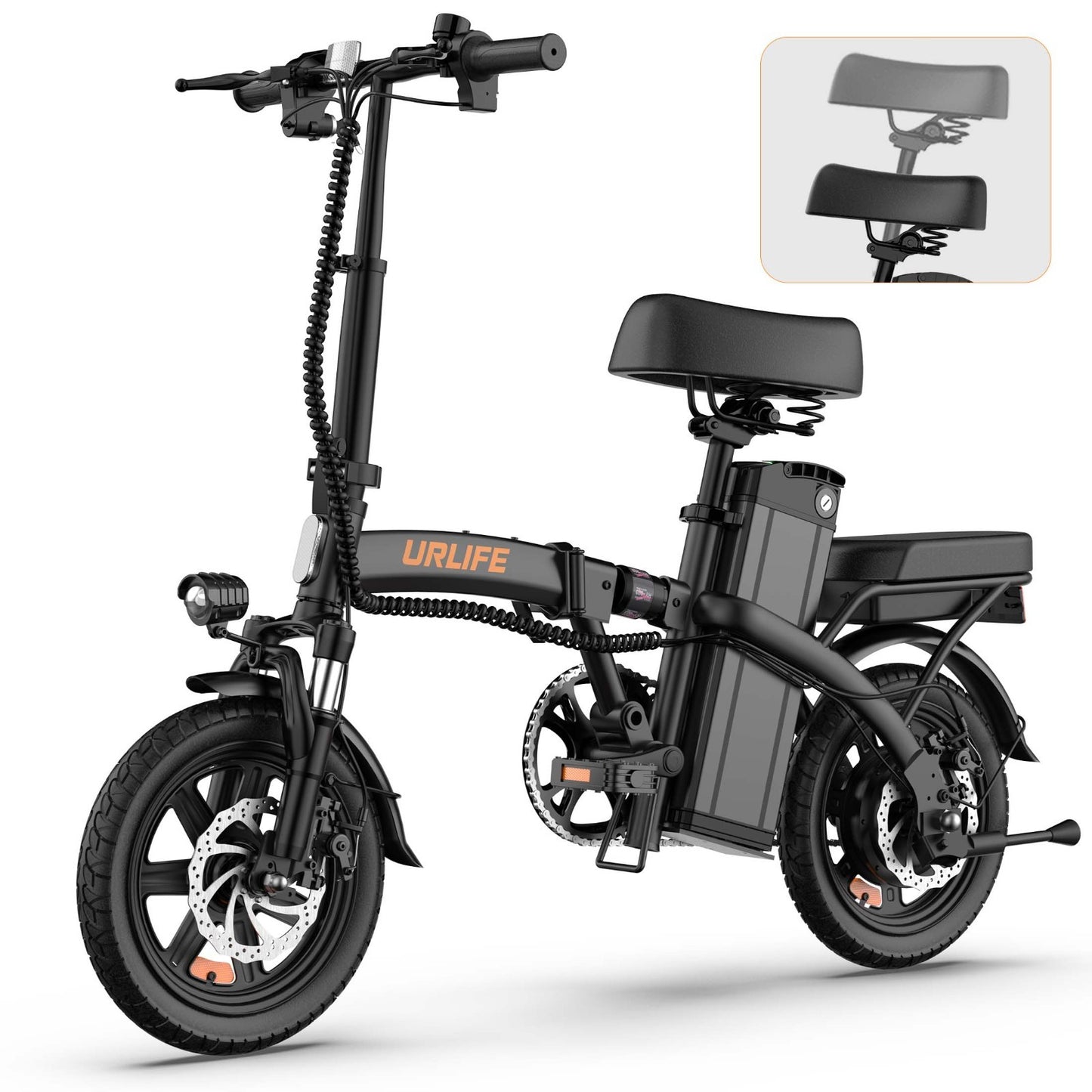 URLIFE 14"Folding Electric Bike for Adults,500W Peak Motor,48V 7.5AH Removable