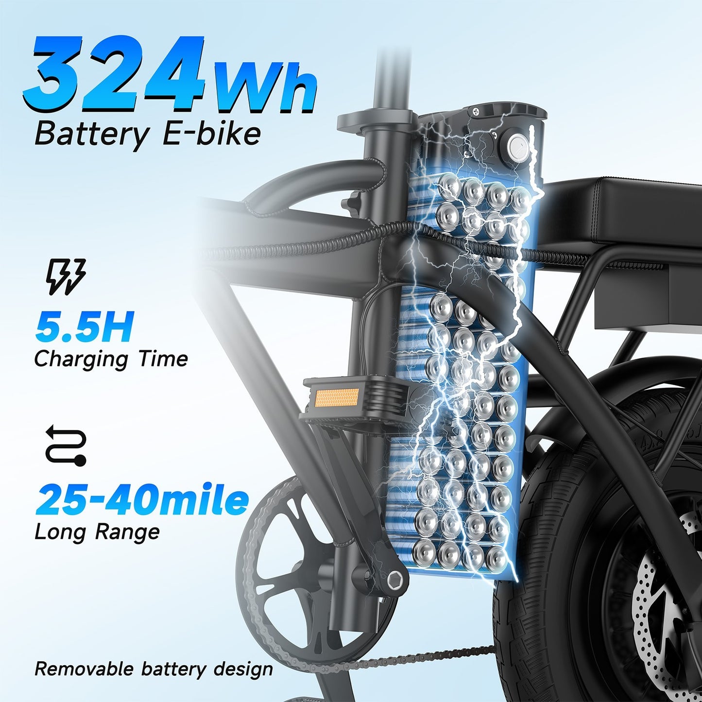 LADPED 14' Foladable Electric Bike Black 500W 48V, 20mph Range 30Miles