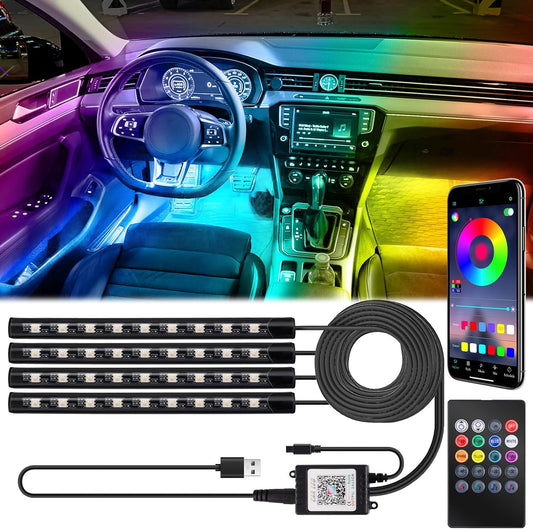 BFXM Car Interior Lights, Car Accessories Interior, 5V LED Strip Lights with USB Adapter, Ambient Lighting, App & Remote Control Music Sync Color Change Lights for Truck Car Decor