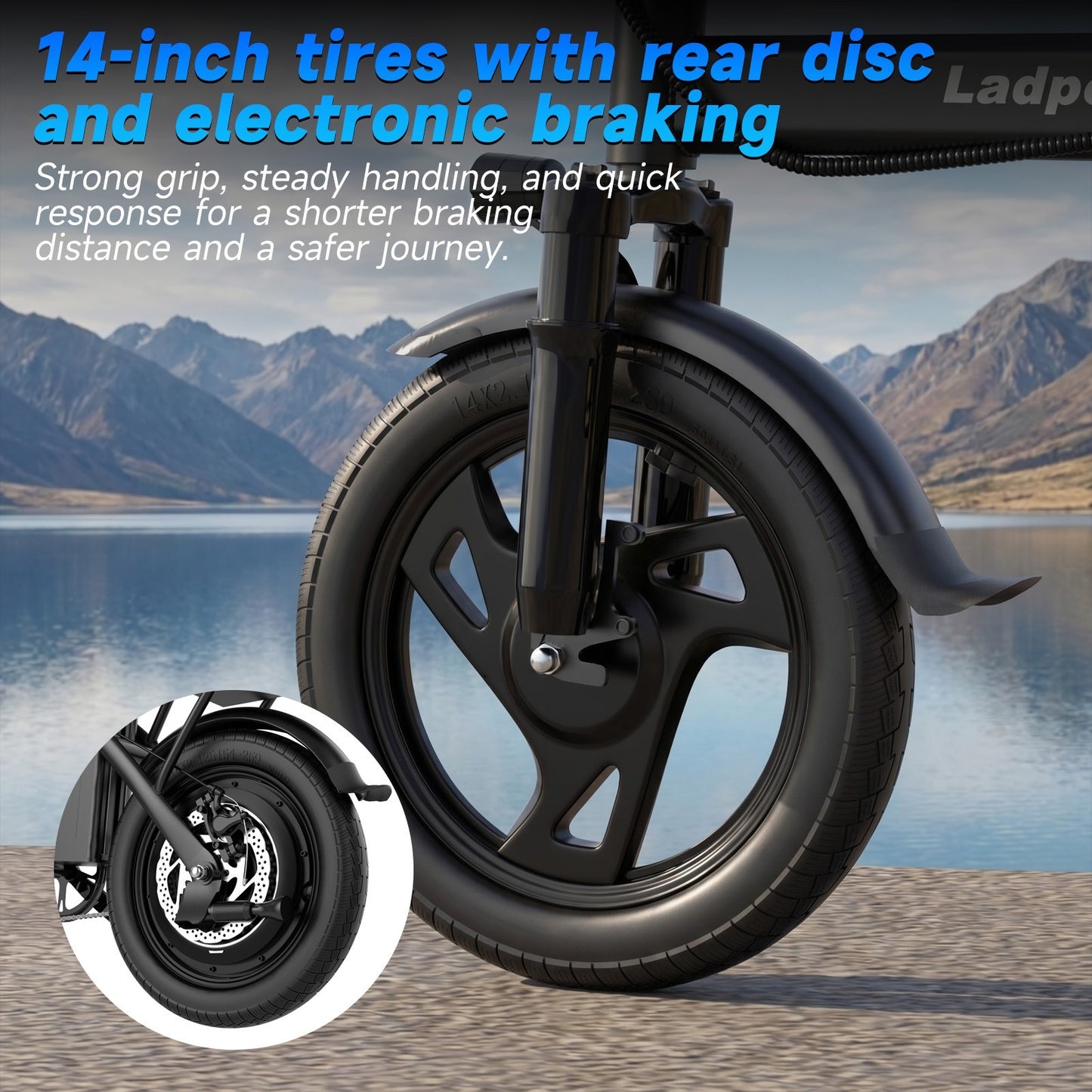 LADPED 14' Foladable Electric Bike Black 500W 48V, 20mph Range 30Miles