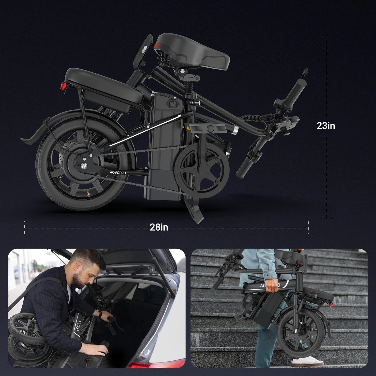Ladped 14" Folding Electric Bicycles 22 MPH with Peak 750W ebike 48V 499.2WH