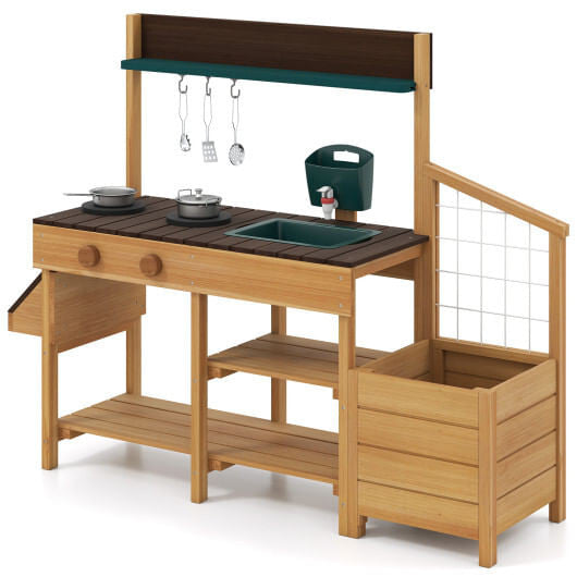 Play Kitchen for Kids Wooden Toy Kitchen Playset Pretend Mud Kitchen-Yellow