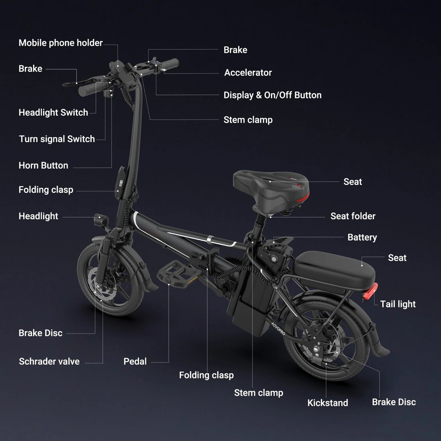 Ladped 14" Folding Electric Bicycles 22 MPH with Peak 750W ebike 48V 499.2WH