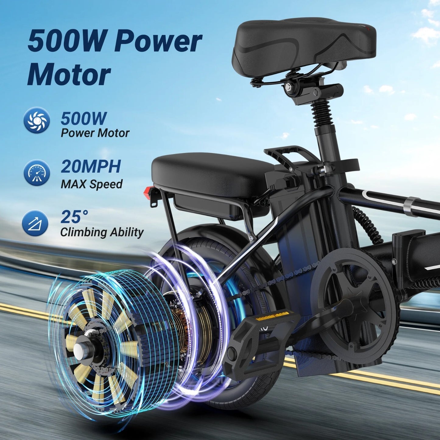 Ladped 14" Folding Electric Bicycles 22 MPH with Peak 750W ebike 48V 499.2WH