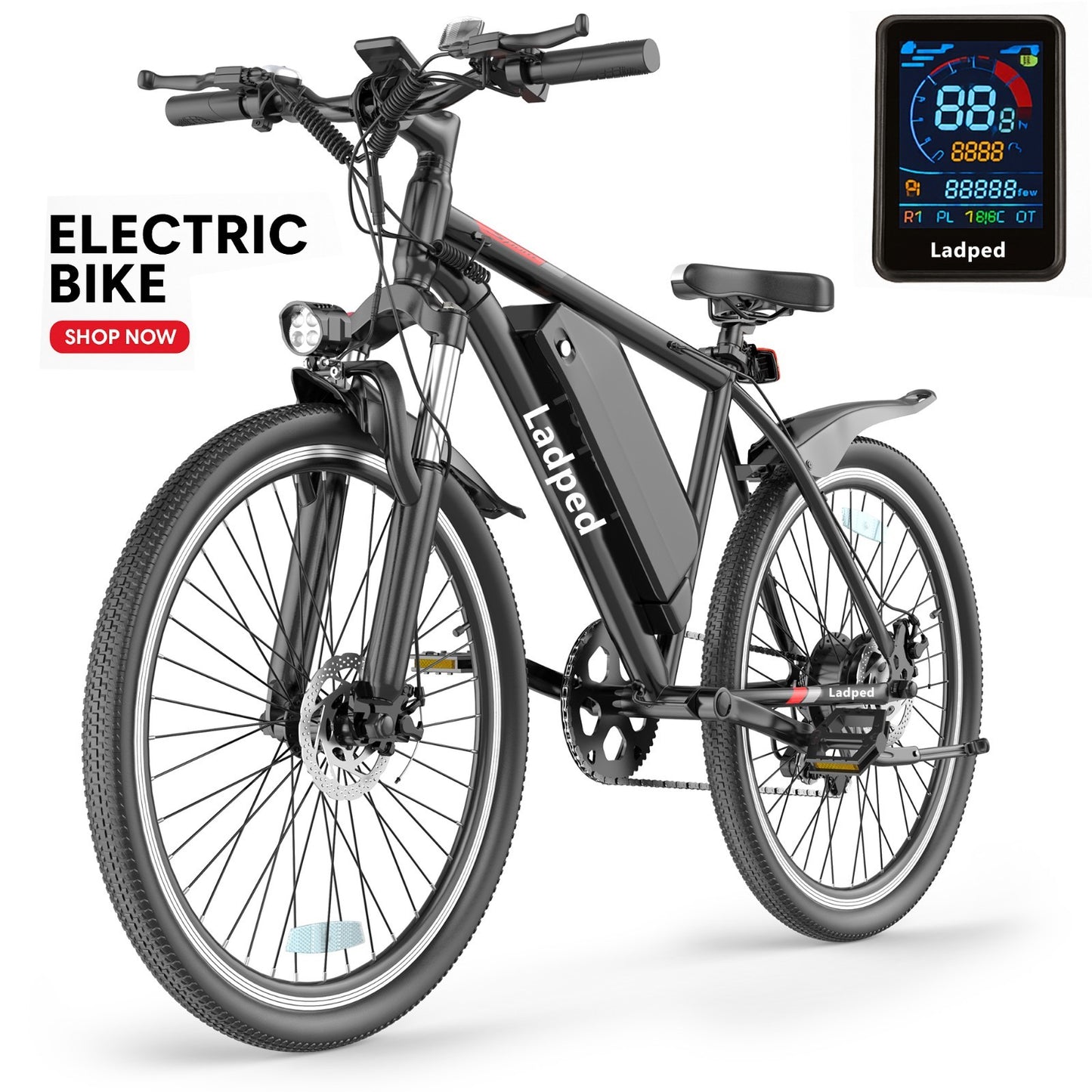Ladped 26inch Electric Mountain Bike 22MPH Commuting Adults Electric Bicycle
